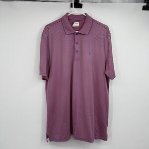 Mens IZOD Golf Pink Striped Polo SS Shirt L Business Casual Pickleball Tennis